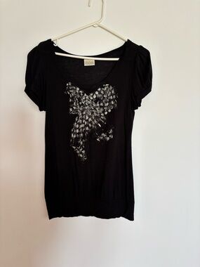 Pretty Good Black Tee with White Bow Graphic